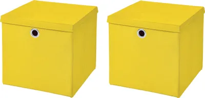 Produktbild von 2 Stück Gelb Faltbox 28 x 28 x 28 cm Aufbewahrungsbox faltbar mit Deckel