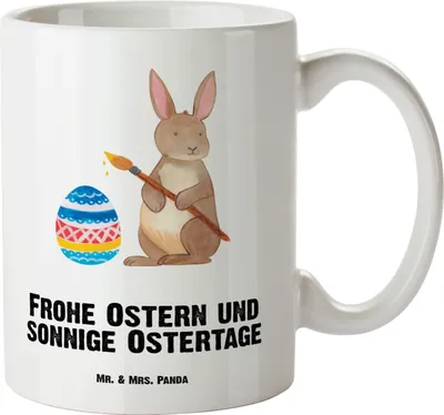 Produktbild von Mr. & Mrs. Panda Pott Hase Eier Malen - Weiß - Geschenk, Osterhase, Kaninchen, Ostern, Frohe, Keramiktasse, Riesentasse, Teebecher, jumbotasse, Ostergrüße, weisse tasse