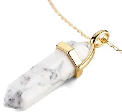 Produktbild von LAVISA Obelisk Edelsteinkette Gold, Anhänger, echte Kristall kette, Halskette, Rosenquarz, Amethyst, Naturstein - 55 + 5 cm (Howlith)