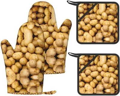 Produktbild von Ofenhandschuhe und Topflappen-Set – Silikon, rutschfest – Gartensalatkartoffeln