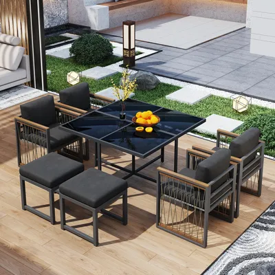 Obrázek produktu pro STILVORA Zahradní lounge set – balkonový nábytek, 7dílná sada do venkovních prostor pro 6 osob, sedací souprava z akáciového dřeva na stolování, šedá