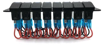 Zdjęcie produktu dla 8-pozycyjny panel przełączników kołyskowych do łodzi morskich, wodoodporny panel LED RV 12 V/24 V do samochodów, ciężarówek i łodzi, przełącznik kołyskowy włącz/wyłącz, wyłącznik z niebieskim wskaźnikiem