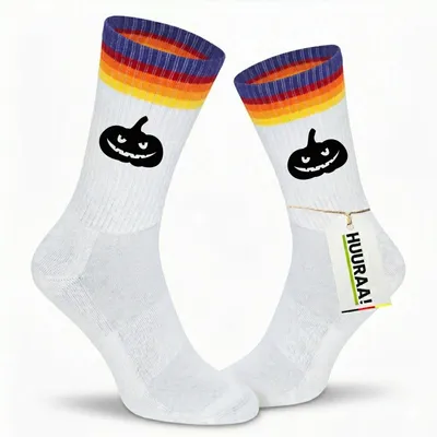 Produktbild von Huuraa Uni Socken Halloween Kürbis Pumpkin 42/46 Rainbow Baumwolle Tennissocken Geschenkidee