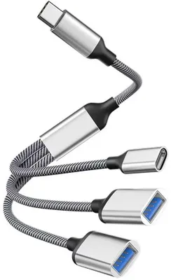 Image de Hub USB-C avec 2 ports USB et un port de charge PD 60 W - Charge rapide et transfert de données - pour ordinateur portable/tablette - Plug & Play