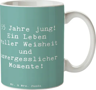 Produktbild von Mr. & Mrs. Panda Kaffeetasse Spruch 95. Geburtstag Weisheit - Meeresbrise - Geschenk, Glückwunsch, Erinnerungen, Henkelbecher, Pott, Happy Birthday, Tasse, Meilenstein