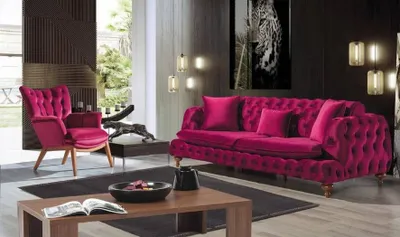 Produktbild von Chesterfield Samt Sofa 3 Sitzer Designer Couchen Couch Stoff Polster Pink Textil