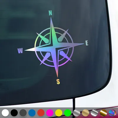 Produktbild von PantherPixel Windrose Aufkleber Kompass Berge Reisen Camping Sticker Auto Geschenkidee Farbe Oilslick-Hologramm