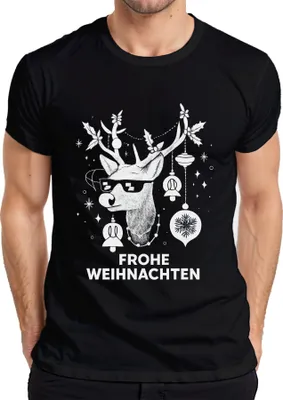 Zdjęcie produktu dla HAPPY CHRISTMAS Reindeer Sunglasses Deer Christmas baubles Koszulka męska, Czarny, S