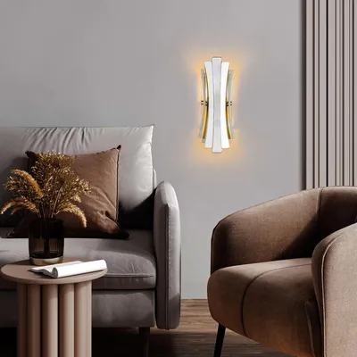 Produktbild von Opviq, Moderne Wandleuchte aus Metall, Silber, 17 x 16 x 48 cm | 2 x E14 Fassung, max. 40 W | IP20, ideal für Hotel & moderne Wohnräume, elegantes Design.