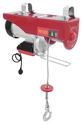 Obrázek produktu pro Elektrický naviják – zvedací zařízení s bezdrátovým dálkovým ovládáním – 1800 W – nosnost 1000 kg – do garáže, skladu, na staveniště – červený