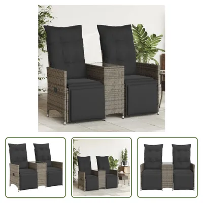 Immagine prodotto di The Living Store Divano da giardino a 2 posti regolabile con tavolo in Poly Rattan grigio