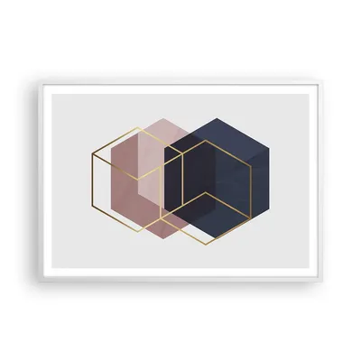 Produktbild von Gerahmtes Poster - Weißer Rahmen - Sechsecke Modern Gold - 100x70 cm - Wand Bild - Wanddeko - Wandbilder - Kunstposter - Wandposter - Bilderrahmen - Bilder - Kunstdruck - P2WAA100x70-4691
