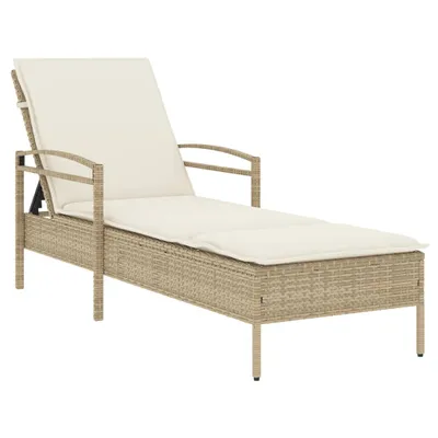 Produktbild von vidaXL Sonnenliege mit Auflage Beige 63x200x81 cm Poly Rattan