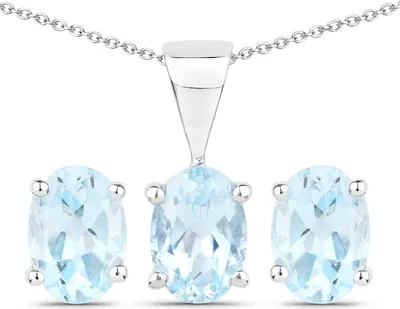 Produktbild von Vira Jewels Schmuck-Set Silber 925 rhodiniert Ohrringe und Halskette mit Blautopas (beh.)