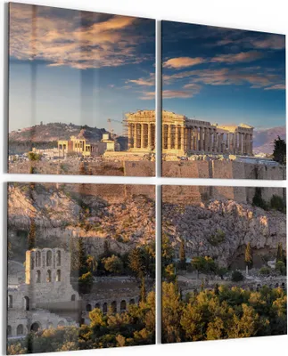 Produktbild von DEQORI Glasbild Echtglas 4x50x50 cm 'Blick auf die Akropolis' Wandbilder XXL groß