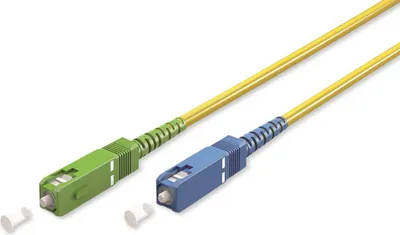 Produktbild von Glasfaserkabel (FTTH), Singlemode (OS2) Yellow, (Simplex), 15 m SC-APC (8°) Stecker > SC-UPC Stecker, halogenfreier Kabelmantel (LSZH), Lichtwellenleiter (LWL)