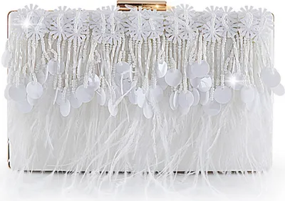 Image de Portefeuille d'embrayage pour femmes avec plume carré gland sac de robe de soirée pour le mariage banquet de danse, argent
