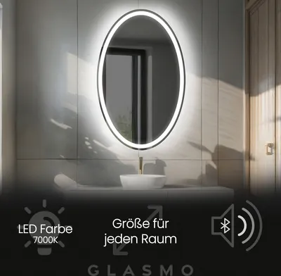 Produktbild von Badspiegel mit Beleuchtung 60x130 cm Vivian - Vertikal Oval Spiegel mit LED Beleuchtung - Kaltweiß 7000K - Badezimmerspiegel Lichtspiegel mit Bluetooth-Lautsprecher