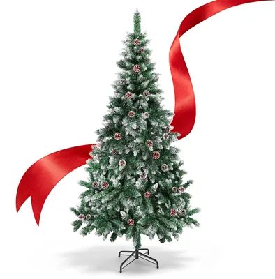 Zdjęcie produktu dla Sztuczne drzewko bożonarodzeniowe Eikuavons, 210 cm, z 750 końcówkami z PVC, choinka z podstawą, sztuczna choinka z szyszkami i śniegiem, kolor zielony