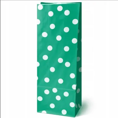 Obrázek produktu pro Papírové dárkové taštičky, 10 ks, 10 x 7 x 28 cm, zelené s puntíky – dárkové sáčky na sladkosti, narozeniny, drobné dárky