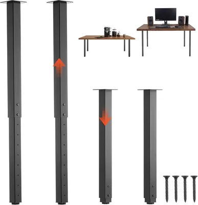 Produktbild von Tischbeine im 4er-Set, höhenverstellbar von 60 bis 100 cm, maximale Tragkraft 544 kg, teleskopische Beine aus Kohlenstoffstahl, geeignet für Schreibtische, Couchtische, Esstische und Werkbänke, quadratisch