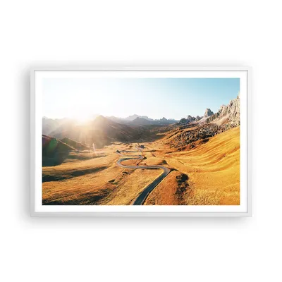 Produktbild von Gerahmtes Poster - Weißer Rahmen - Sonne Berge Weg - 91,5x61 cm - Wand Bild - Wanddeko - Wandbilder - Kunstposter - Wandposter - Bilderrahmen - Bilder - Kunstdruck - Wanddekoration - P2WAA91x61-4836