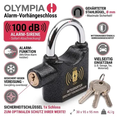 Produktbild von OLYMPIA S 100 Vorhängeschloss mit Alarmfunktion mit Integrierter Erschütterungssensor 100dB