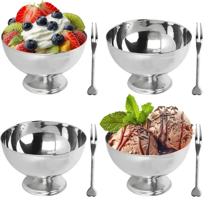 Produktbild von Eisschalen 4 Stück - Edelstahl - Dessertschalen - Wiederverwendbare Eiskopfschalen - Milkshakebecher - Snackbecher - Geeignet für Eis/Sorbet/Mousse - Dessertschale