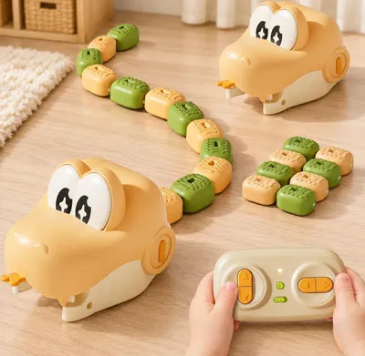 Produktbild von Gelbe RC Schlange mit Fernbedienung, Magnet Fangspiel, elektrisches Schlangen Auto mit Licht & Sound, 2-Spieler Wettkampfspiel für Kinder