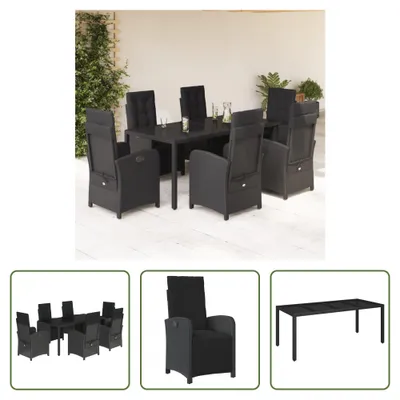 Produktbild von The Living Store 7-tlg. Garten-Essgruppe mit Kissen Schwarz Poly Rattan