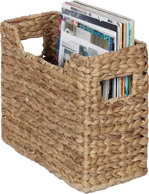 Image de Porte-journaux Relaxdays, jonc d'eau, dimensions : 25 x 34,5 x 15,5 cm, porte-documents tressé, organiseur, couleur naturelle