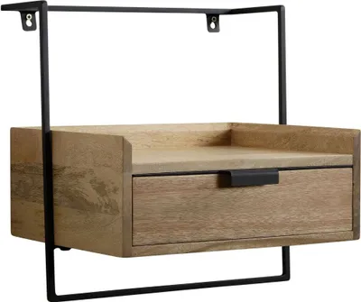 Produktbild von Nachtkonsole für Wandmontage 44x45x35 cm Mango Massivholz Hellbraun, Nachttisch mit Schublade, Wandboard Schwebend für Boxspringbett, Nachtschrank Nachtkästchen Hängend