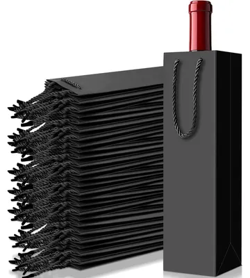 12 Kraft-Wein-Geschenktüten schwarz 9,5x9x35 cm mit Henkeln