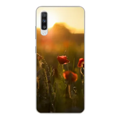 Produktbild von MuchoWow® Handyhülle Schutzhülle Hülle für Samsung Galaxy A70 Mohn - Sonnenuntergang - Gold Silikon Softcase Handy Hülle - Schutzhaube