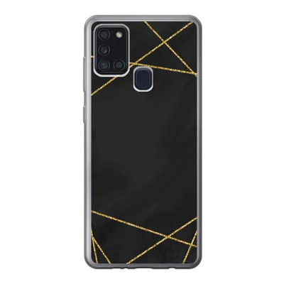 Produktbild von MuchoWow® Handyhülle Schutzhülle Hülle für Samsung Galaxy A21s Geometrisches Muster aus goldenen Linien auf schwarzem Hintergrund Silikon Softcase Handy Hülle - Hartschale