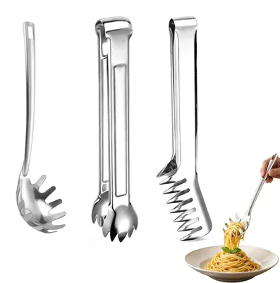 3er-Set Pastabesteck aus Edelstahl – Spaghettizange, Löffel & Gabel