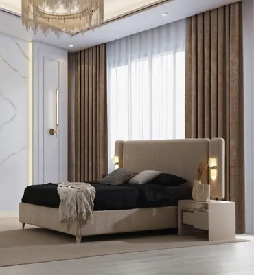 Image de Chambre à coucher moderne ensemble lit rembourré 2x bois tables de chevet