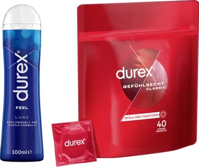 Produktbild von Durex Ausprobier-Set mit Play Feel Gleitgel 100ml & Gefühlsecht Classic Kondome 40 Stück