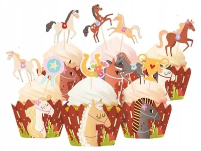 Image de PartyPal Chevaux Décorations pour cupcakes Lot de 15