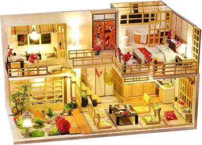 Image de Habarri | Maison Miniature - DIY Maison de Poupées - Maison en Bois avec Meubles et éclairage LED - Cadeau pour Enfants - Feng Shui Harmonie