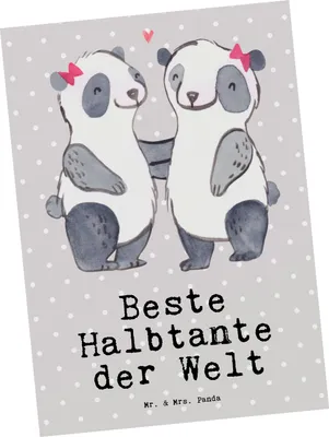 Produktbild von Mr. & Mrs. Panda Postkarte Panda Beste Halbtante der Welt - Grau Pastell - Geschenk, Kleinigkeit, Familie, Postkarten, Grußkarte, Tante, Stief, Stiefgeschwister
