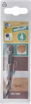 Obrázok produktu pre wolfcraft GmbH 7262000, Vŕtačka, 4 mm, 75 mm, Drevo, 4 cm, Chróm-vanádová oceľ (Cr-V)