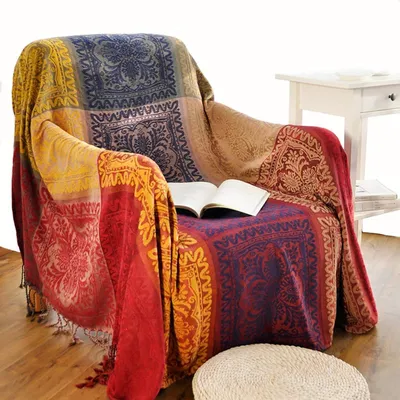 Zdjęcie produktu dla Koc na łóżko i sofę 150x190 cm, szenil żakard, z frędzlami, do salonu