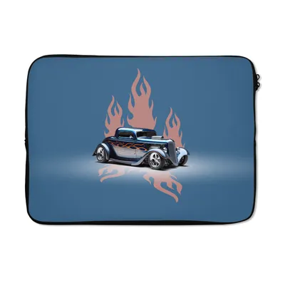 Produktbild von MuchoWow® Laptop Hülle 13 Zoll Auto - Blau - Flammen - Vintage Laptoptasche - Laptophülle - Sleeve - Rundumschutz