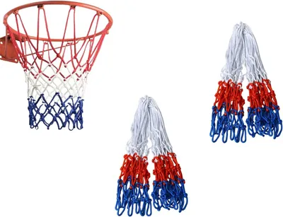 Imagen del producto de Red de baloncesto de nylon, 2 unidades, de tres colores, resistente a la intemperie, para uso en interiores y exteriores