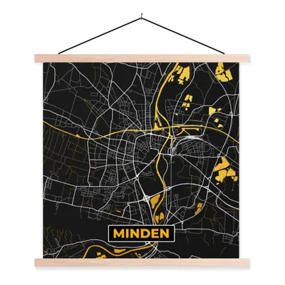 Produktbild von MuchoWow® Textilposter Gold - Deutschland - Karte - Minden 40x40 cm mit holzfarbenen Rahmen - Posterleiste