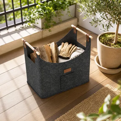 Image de NAIZY, panier de rangement pour bois de chauffage, lot de 8, en tissu non tissé, pliable, résistant à l'abrasion, polyvalent pour le transport et le stockage du bois de chauffage, couleur gris foncé