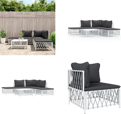 Image de vidaXL 6 pcs. Garden Lounge Set with Coussin White Steel - Garden Lounge Set - Garden Lounge Sets - Lounge Set - Garden Lounge Set