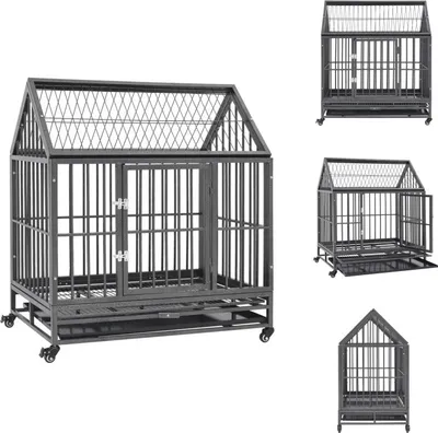 Produktbild von vidaXL Hundekäfig mit Rollen und Dach Stahl 92x62x106 cm -  Transportboxen & -taschen