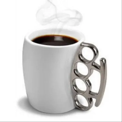 Lustige Keramik-Kaffeetasse mit Knöchel-Henkel, 400 ml, weiß